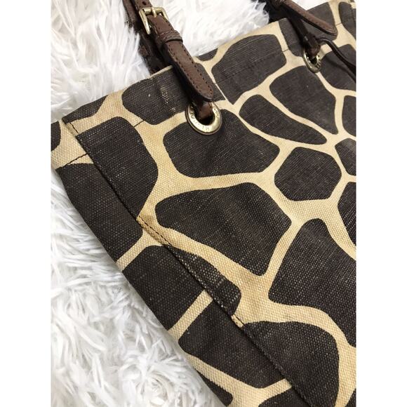 Michael Kors Tote Bag Brown Giraffe Print Canvas Shopper Shoulder Bag Pre-owned - Picture 6 of 11
